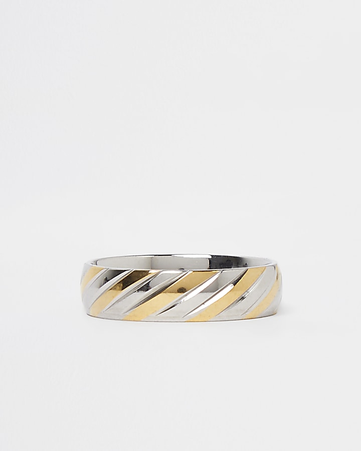 Silver and gold stainless steel band ring