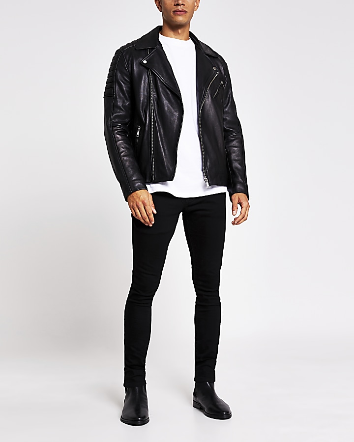 Black leather biker jacket | River Island