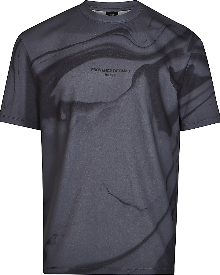 Grey marble graphic regular fit t-shirt