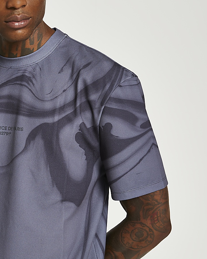 Grey marble graphic regular fit t-shirt