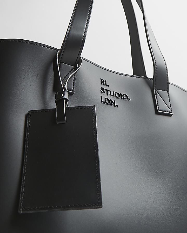 Black RI Studio branded smooth PU tote bag