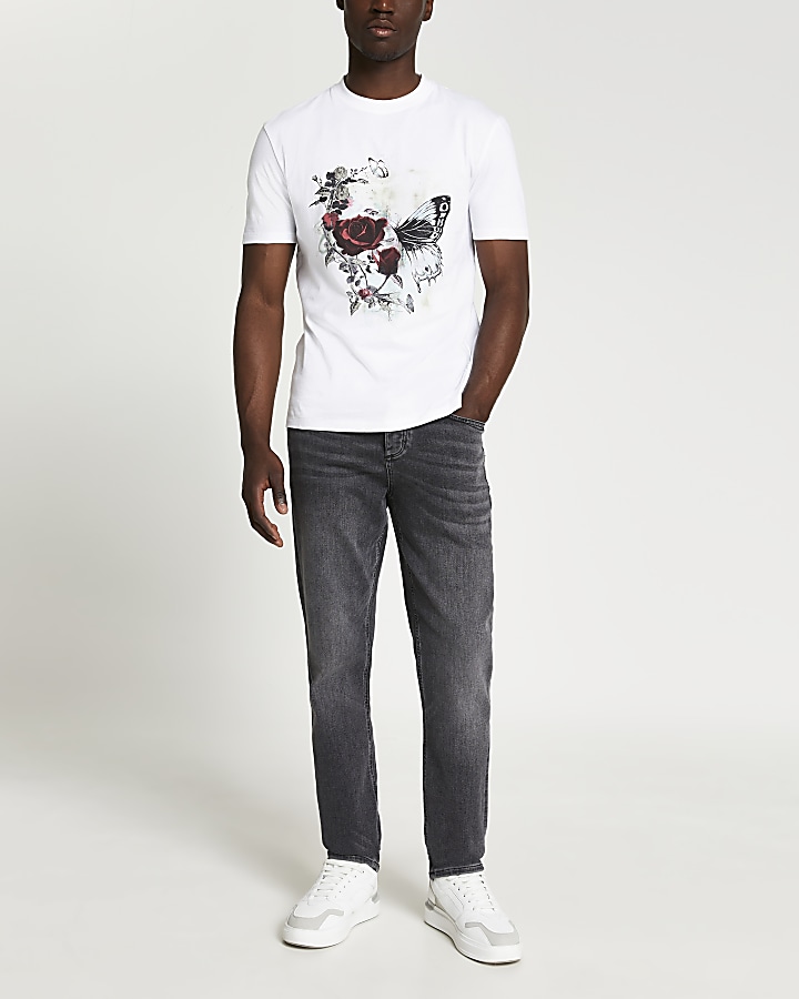 White floral graphic slim fit t-shirt