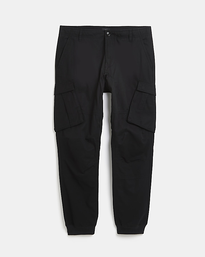 Black tapered fit cargo trousers | River Island