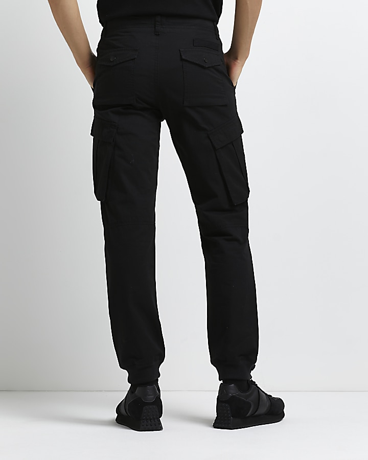 Black tapered fit cargo trousers