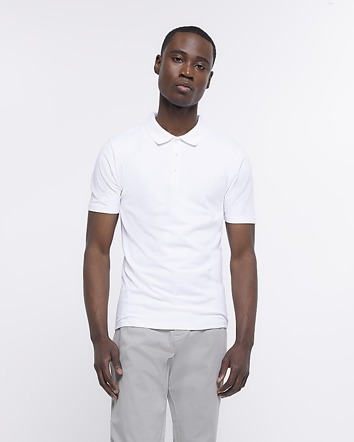 White muscle fit short sleeve polo shirt