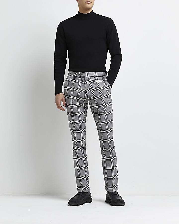 Grey super skinny fit check print trousers