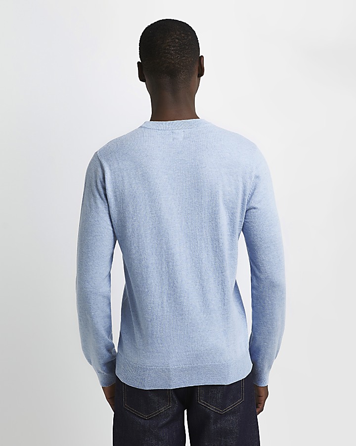 Blue slim fit cashmere blend jumper