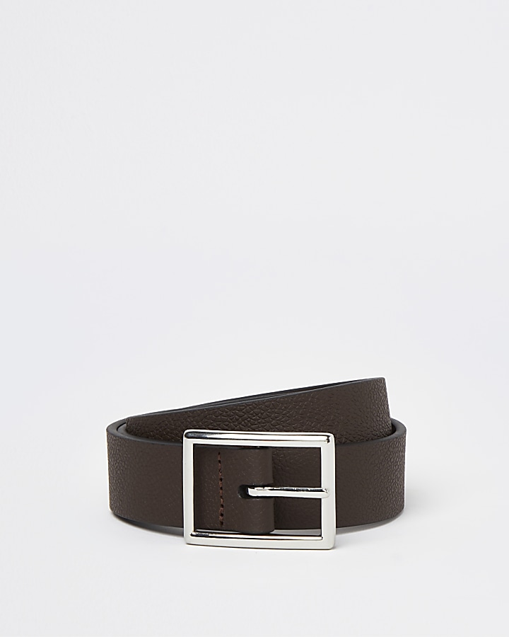 Brown leather buckle belt | River Island