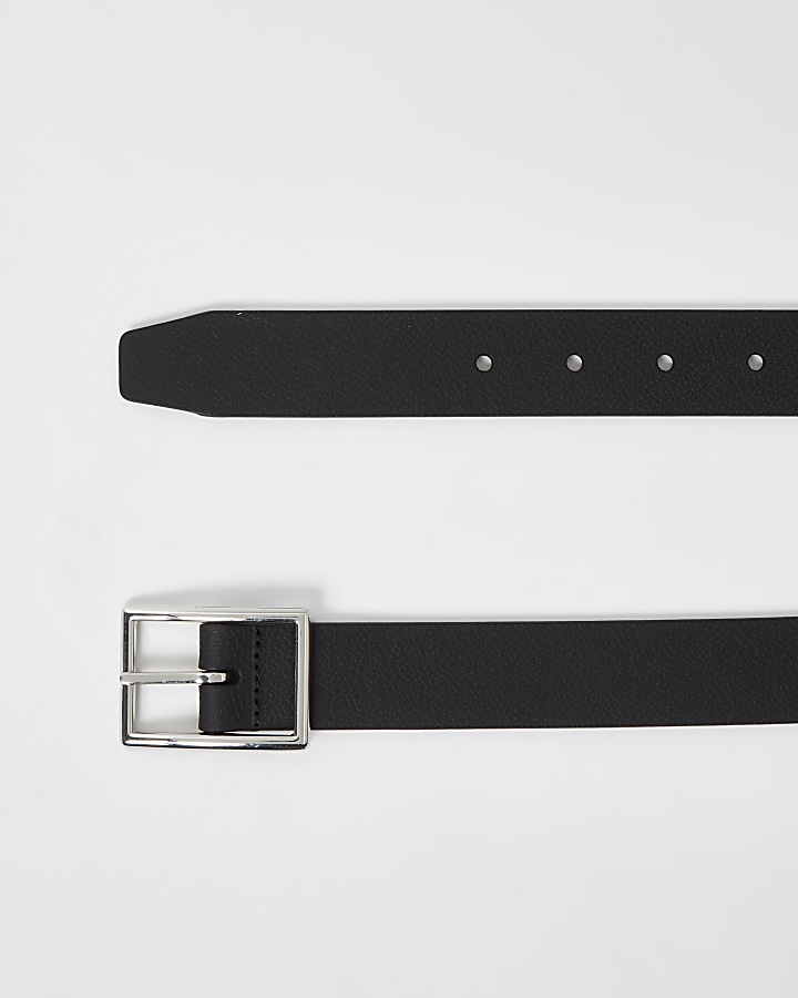 Black leather buckle belt | River Island