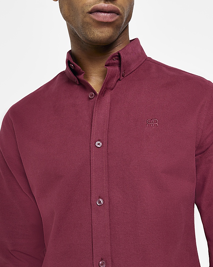 Red slim fit RR long sleeve oxford Shirt