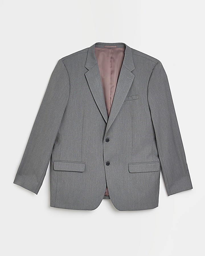 Big & tall grey skinny fit twill suit jacket