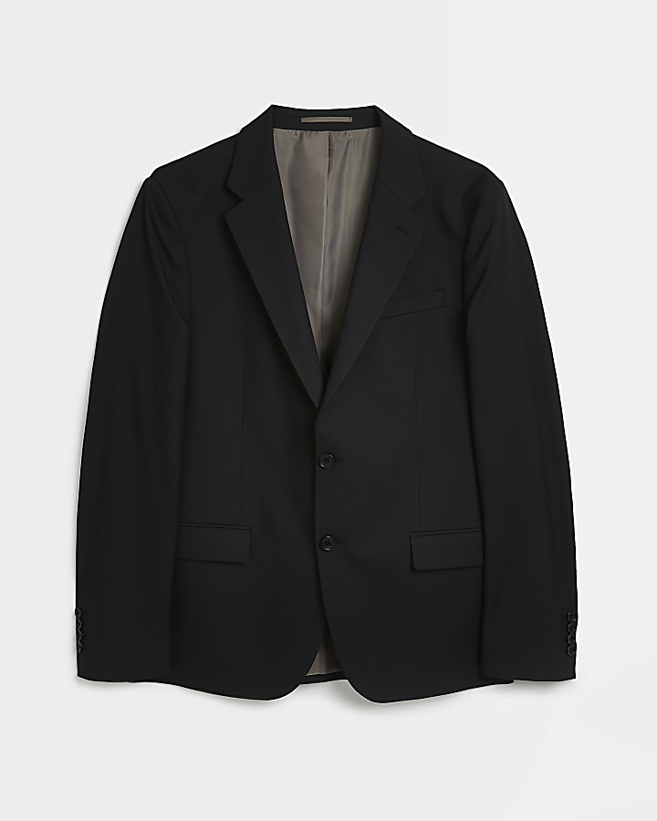 Big & tall black skinny fit twill suit jacket