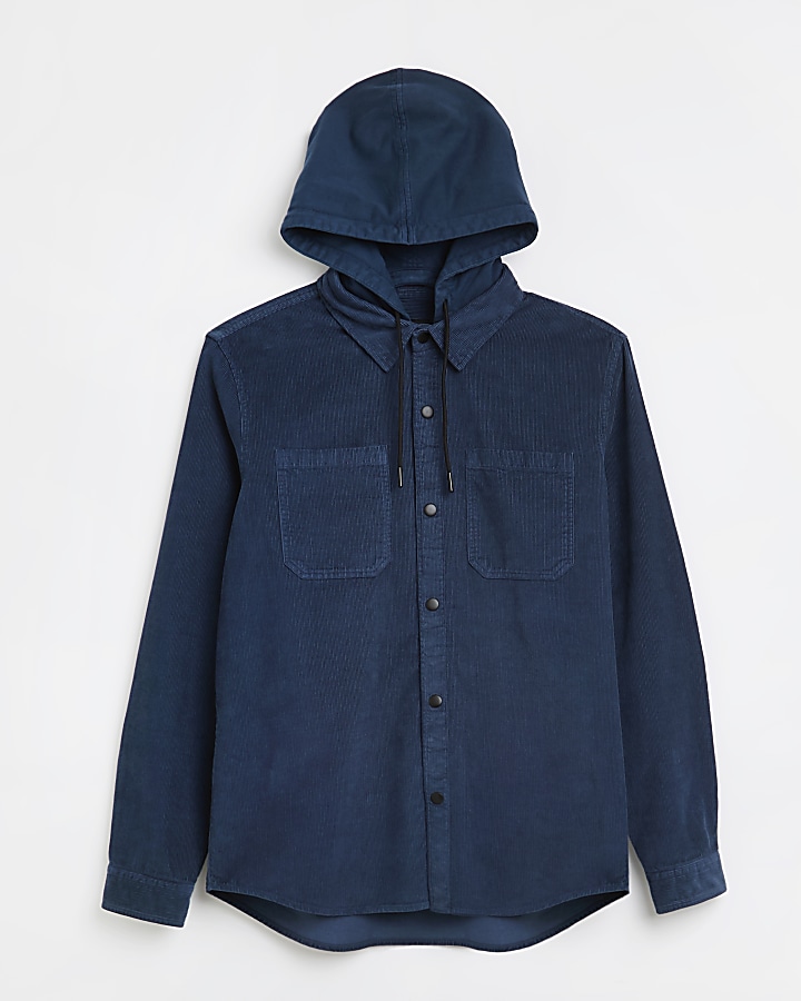 Blue corduroy regular fit hooded Overshirt