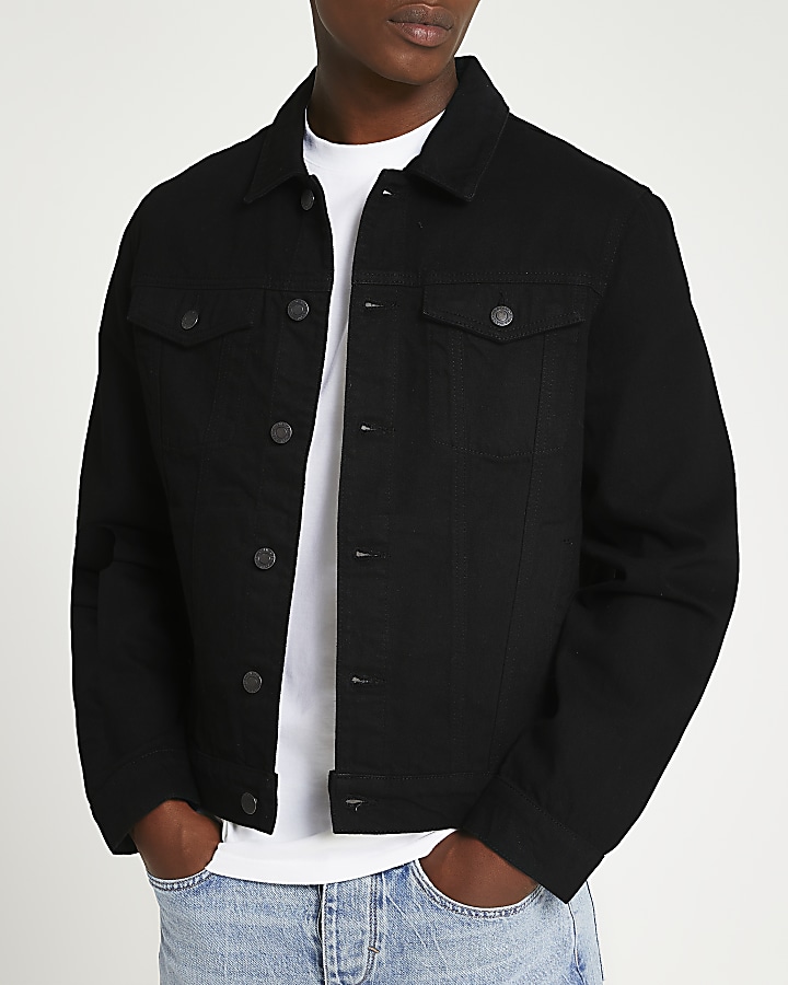 Black regular fit classic denim jacket | River Island