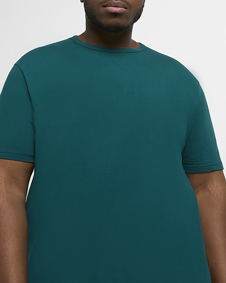 Big & Tall Green curved hem slim fit t-shirt