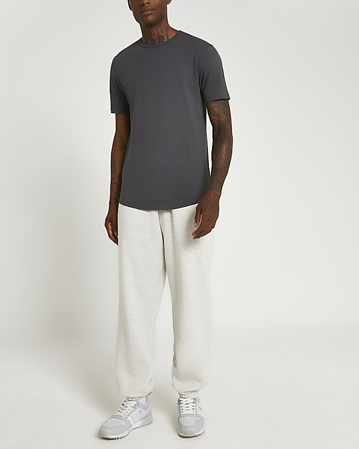 Grey multipack slim double curve hem t-shirts | River Island