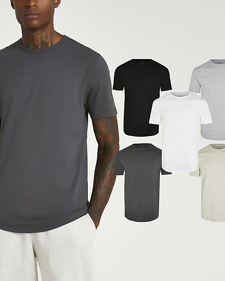 Grey multipack slim double curve hem t-shirts