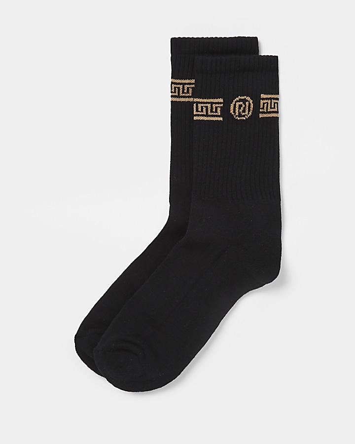 Black Greek print socks