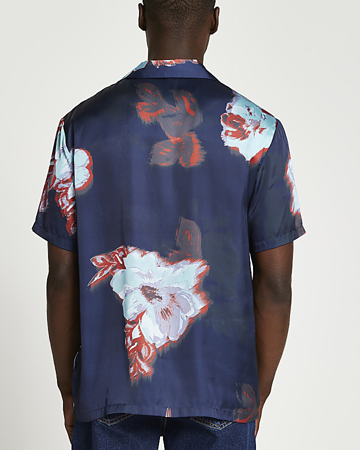 Navy floral revere short sleeve shirt