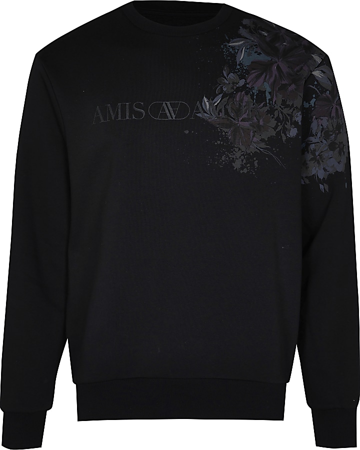 Black floral print sweatshirt