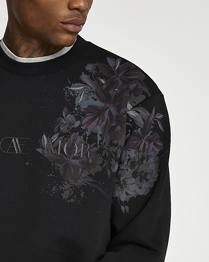 Black floral print sweatshirt