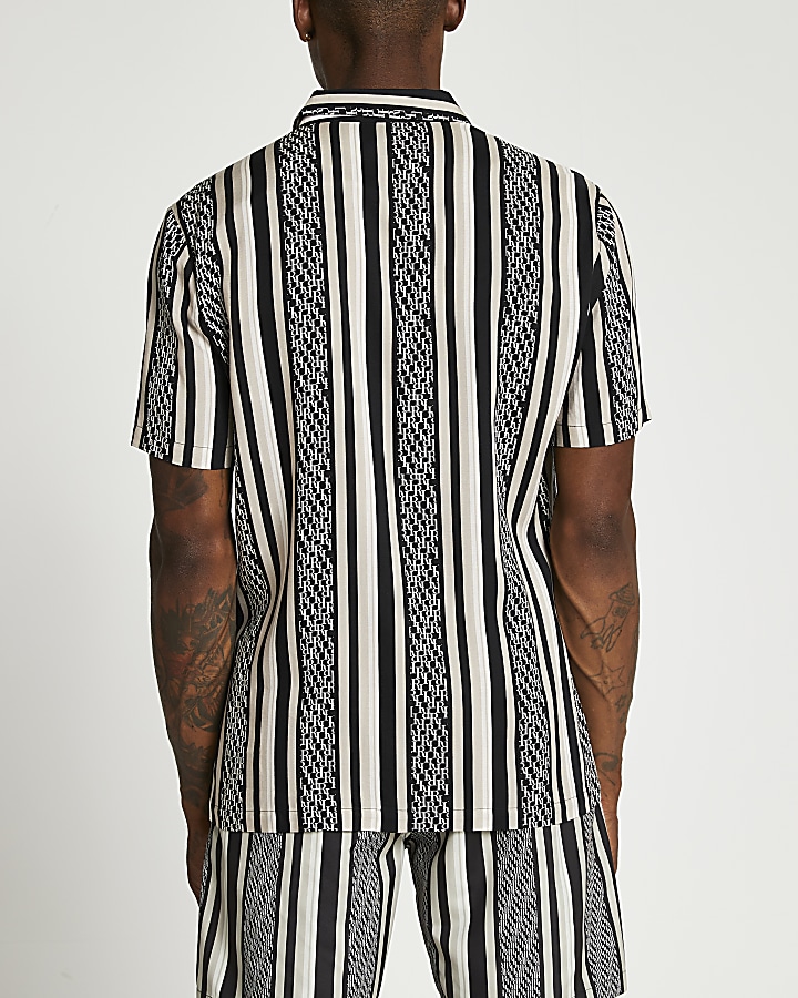 Black monogram stripe short sleeve shirt