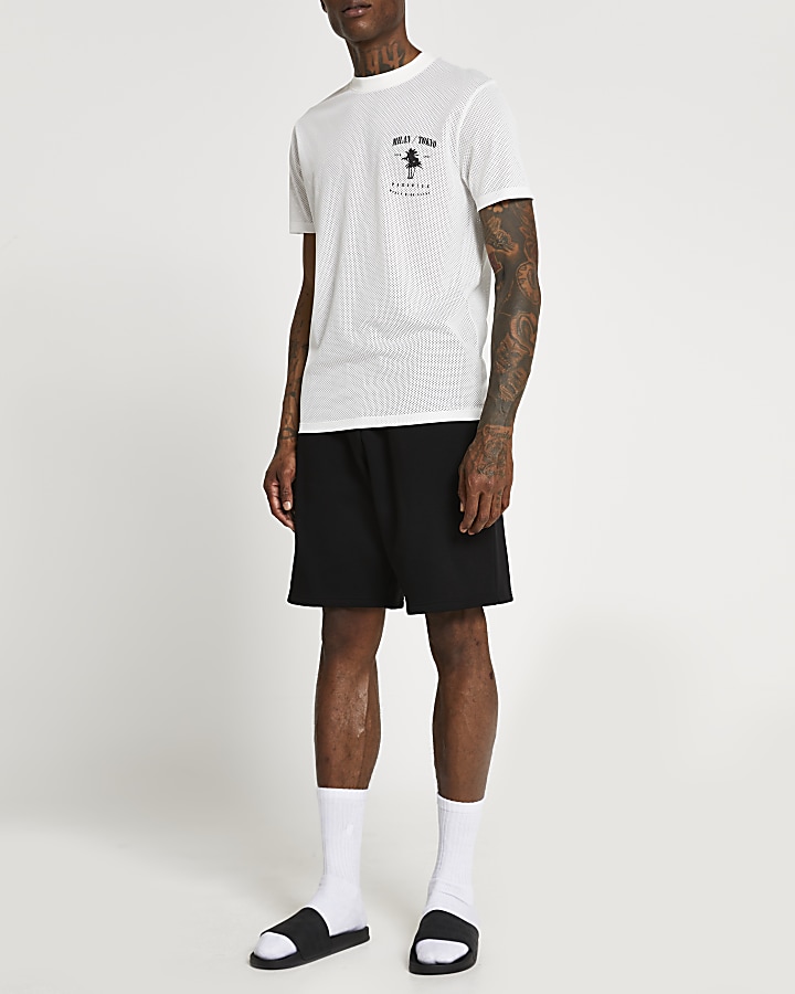 White slim fit mesh graphic t-shirt