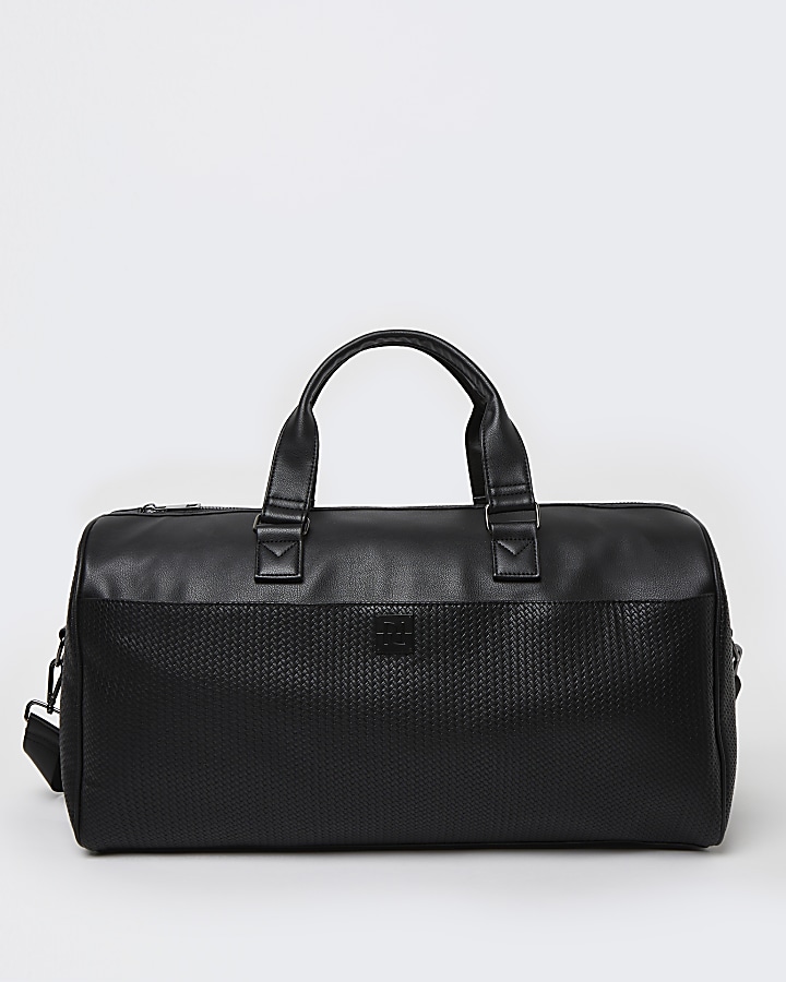 Black faux leather weave holdall River Island