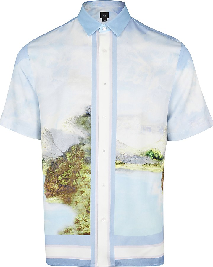 Blue landscape short sleeve shirt
