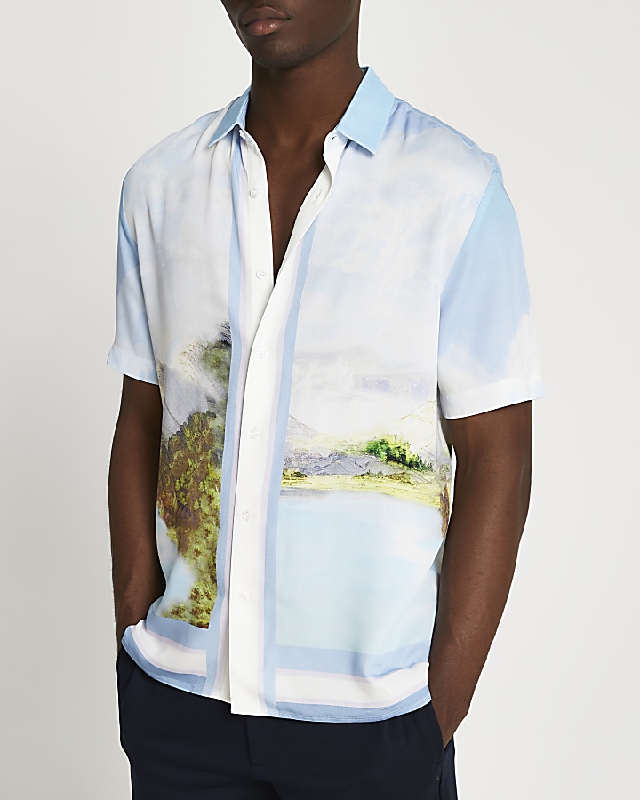 Blue landscape short sleeve shirt