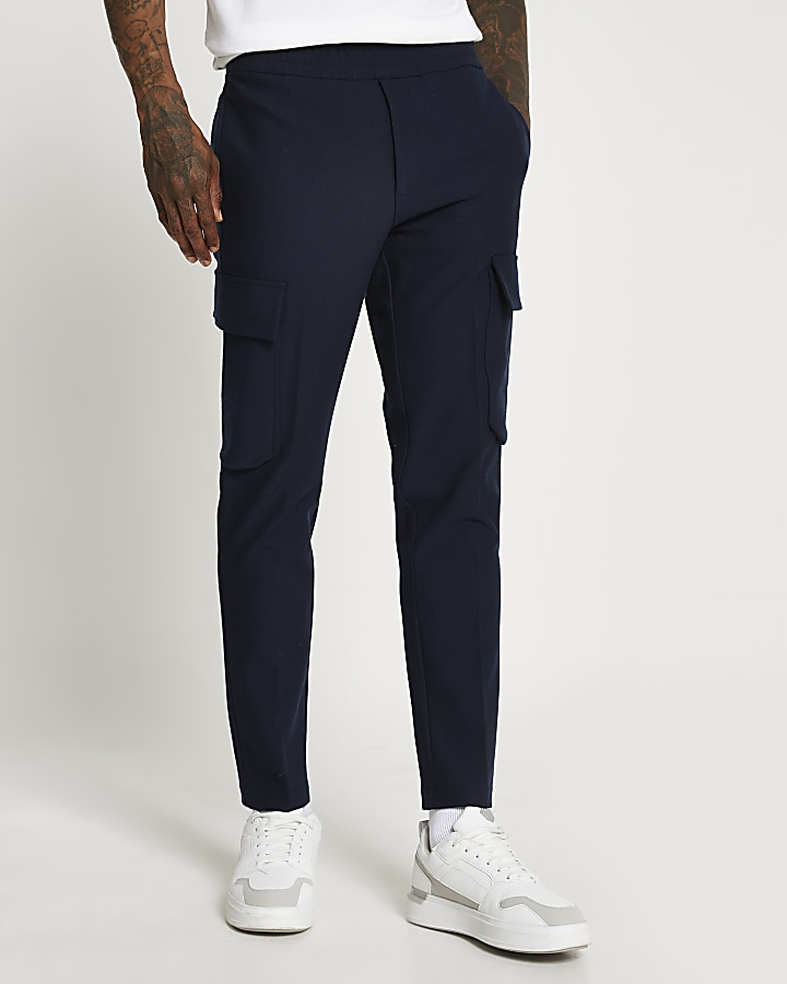 Navy twill cargo trousers