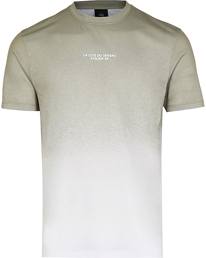 Khaki textured fade slim fit t-shirt