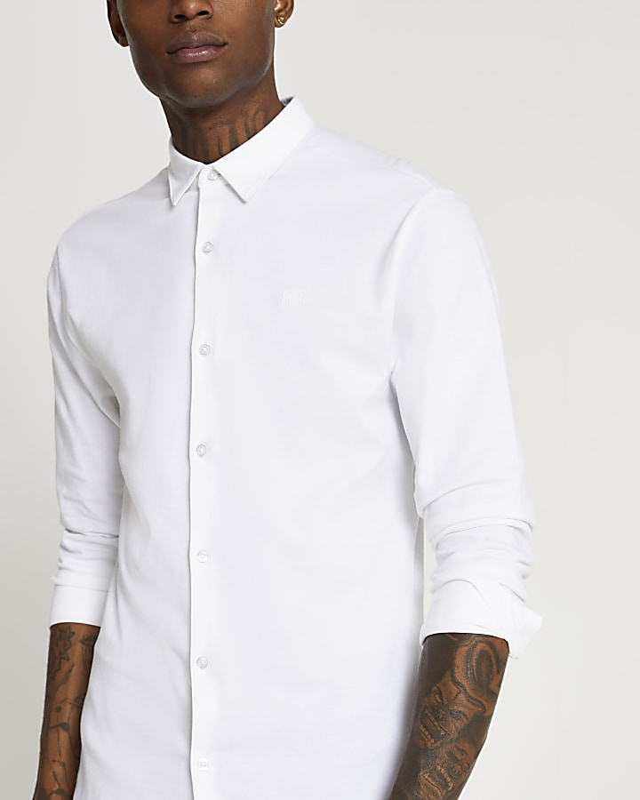 White muscle fit long sleeve shirt