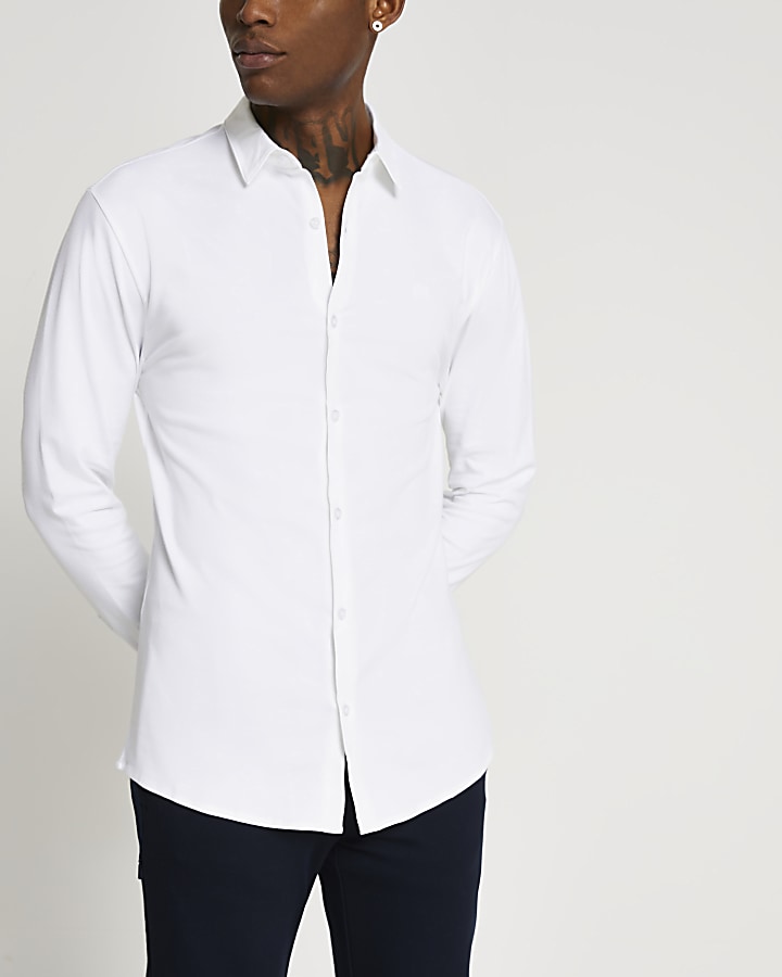 White muscle fit long sleeve shirt