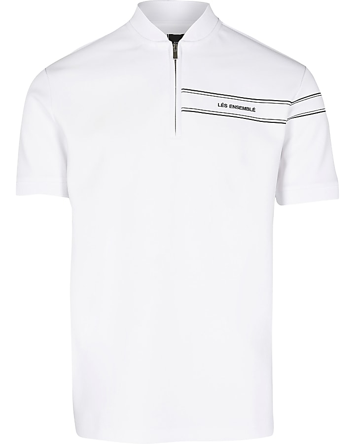 White slim fit short sleeve polo shirt