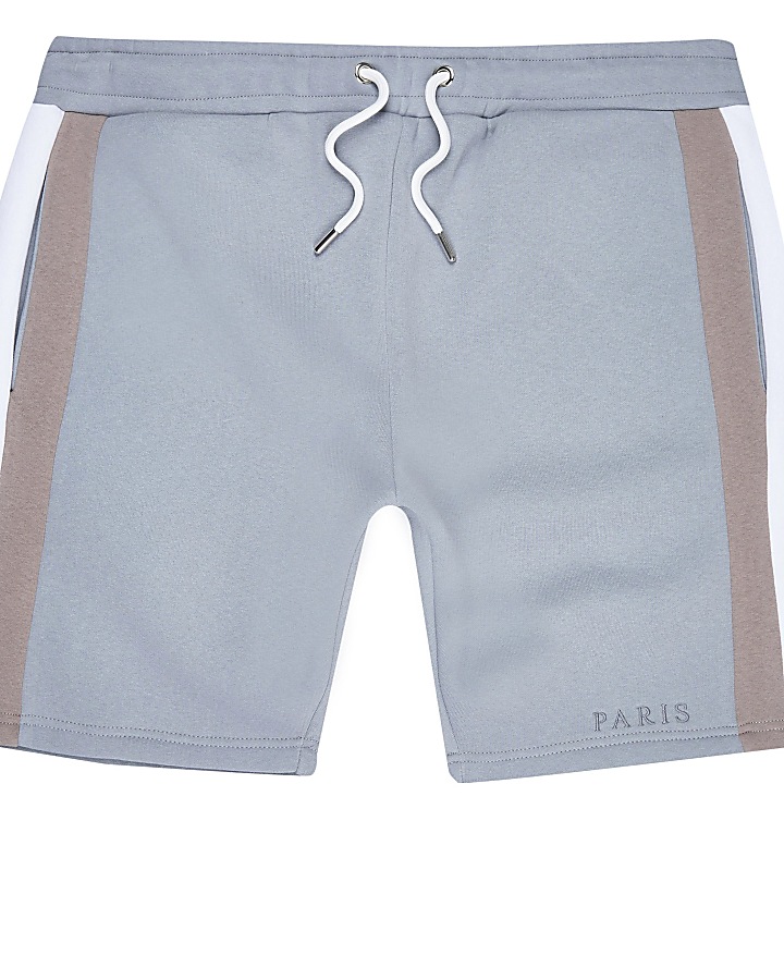 Blue Paris colour block shorts