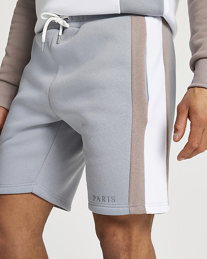 Blue Paris colour block shorts