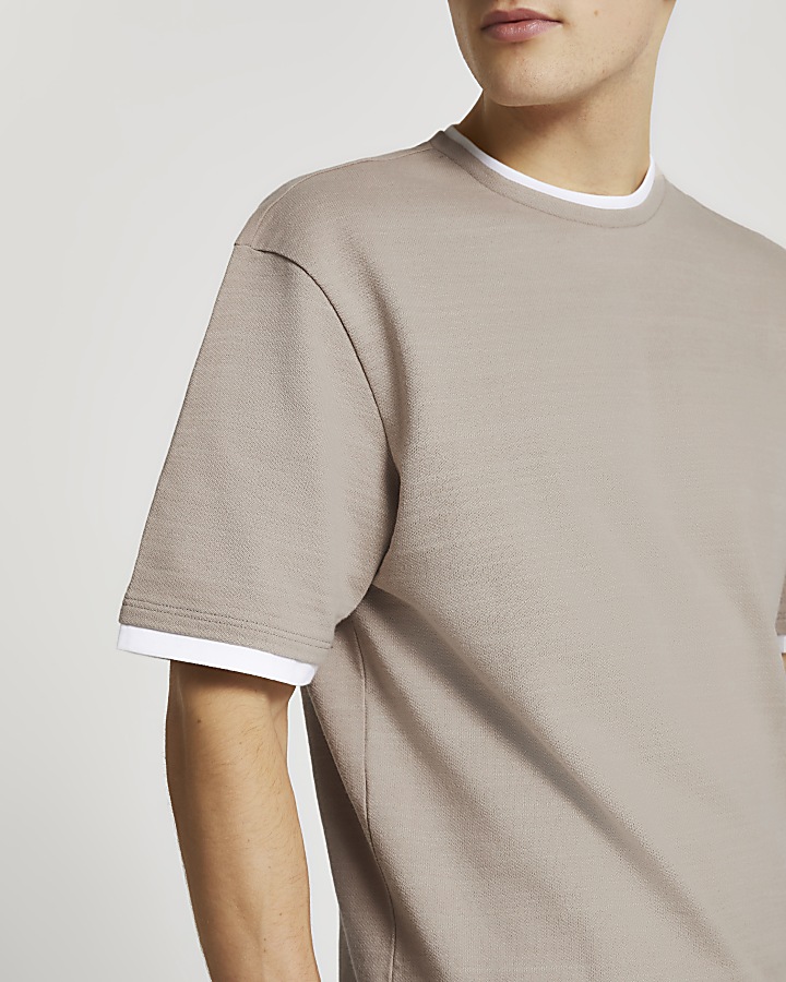 Ecru double layered slim fit t-shirt