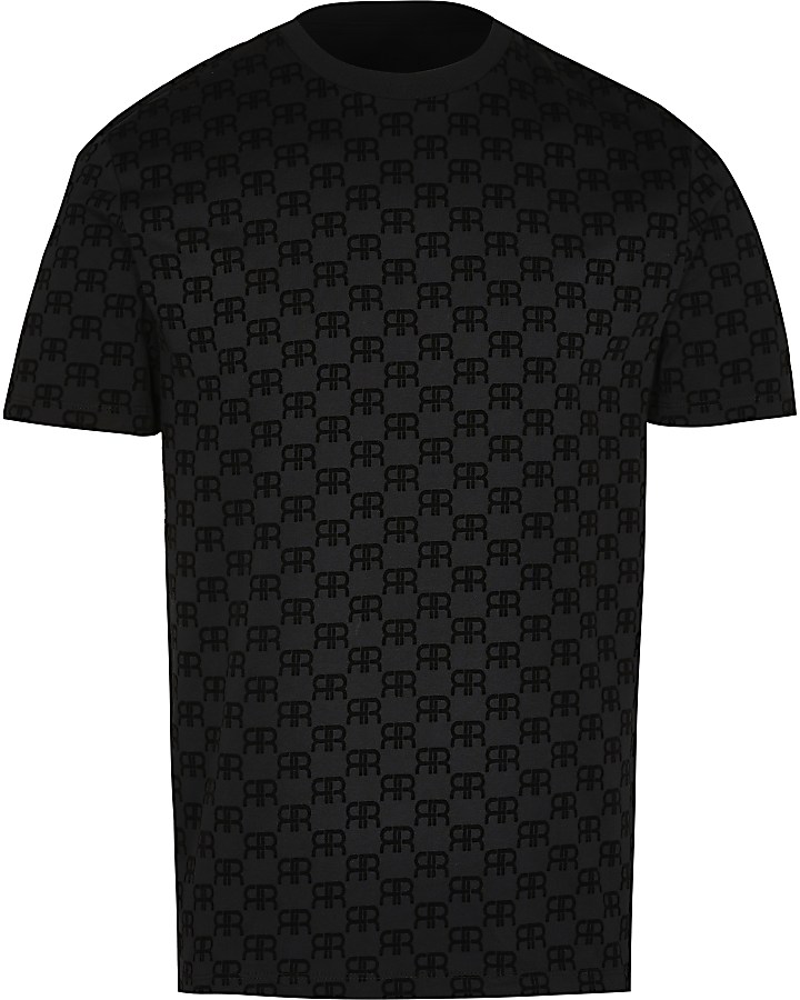 Black 'RR' monogram print slim fit t-shirt