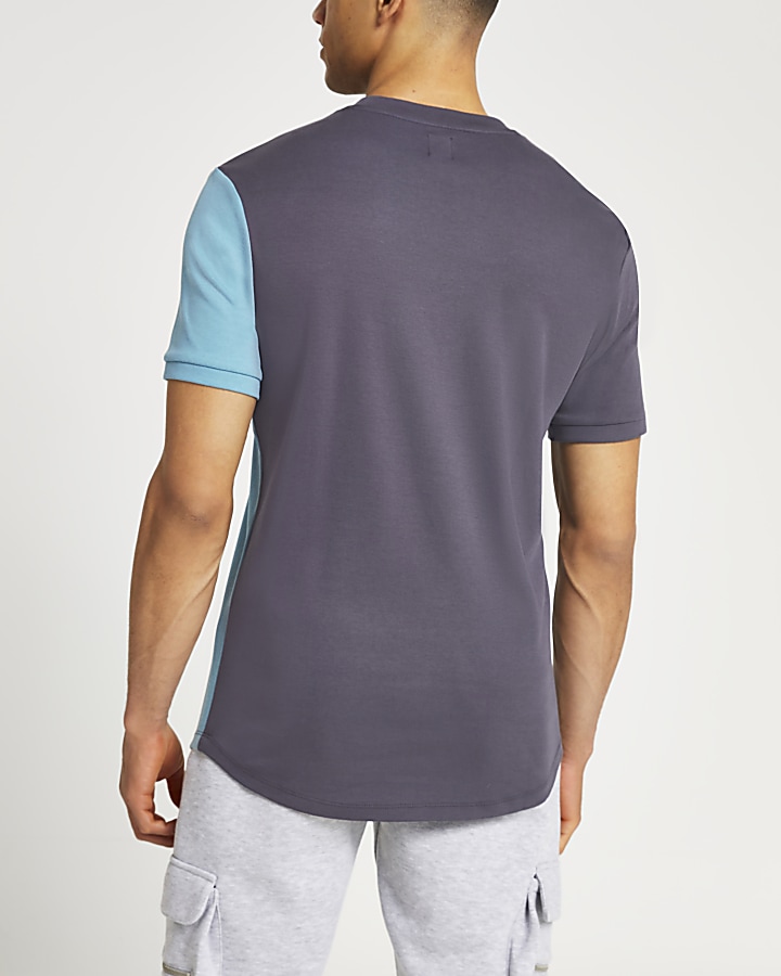 Grey colour block slim fit t-shirt