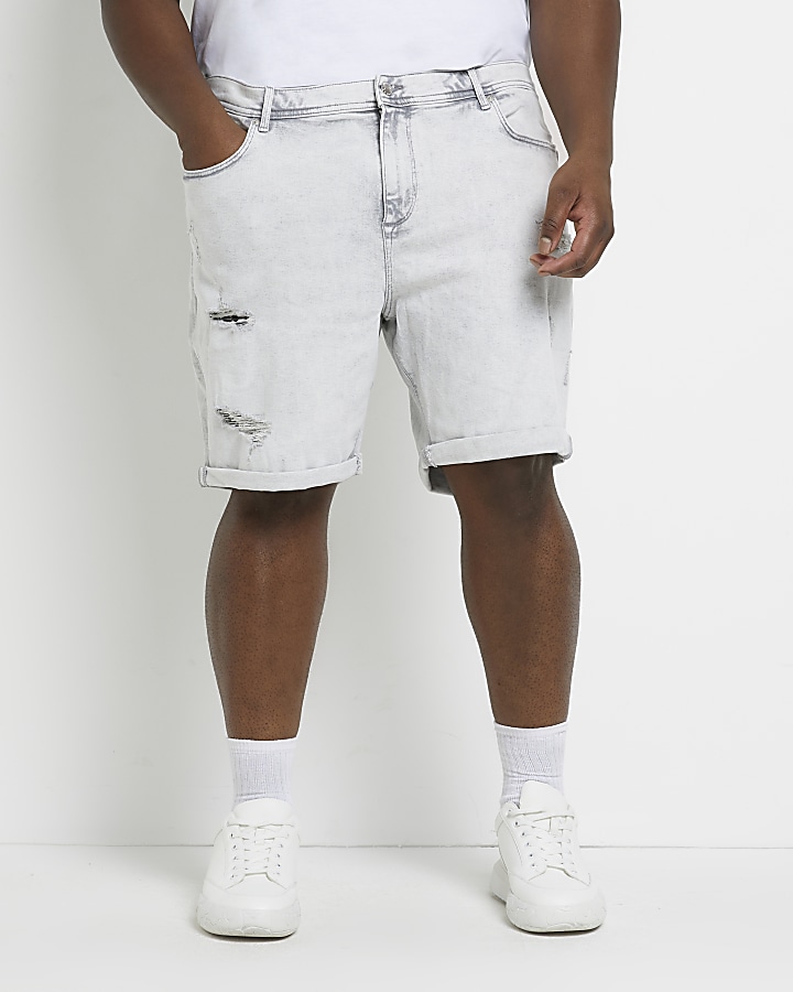Big & Tall grey ripped skinny denim shorts