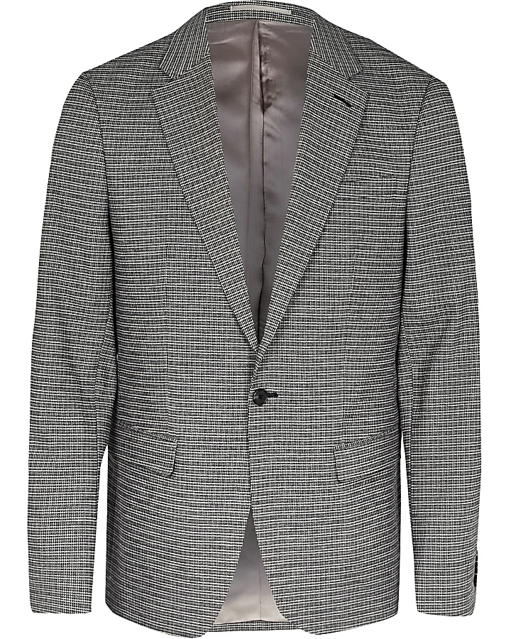 Grey check skinny fit suit jacket