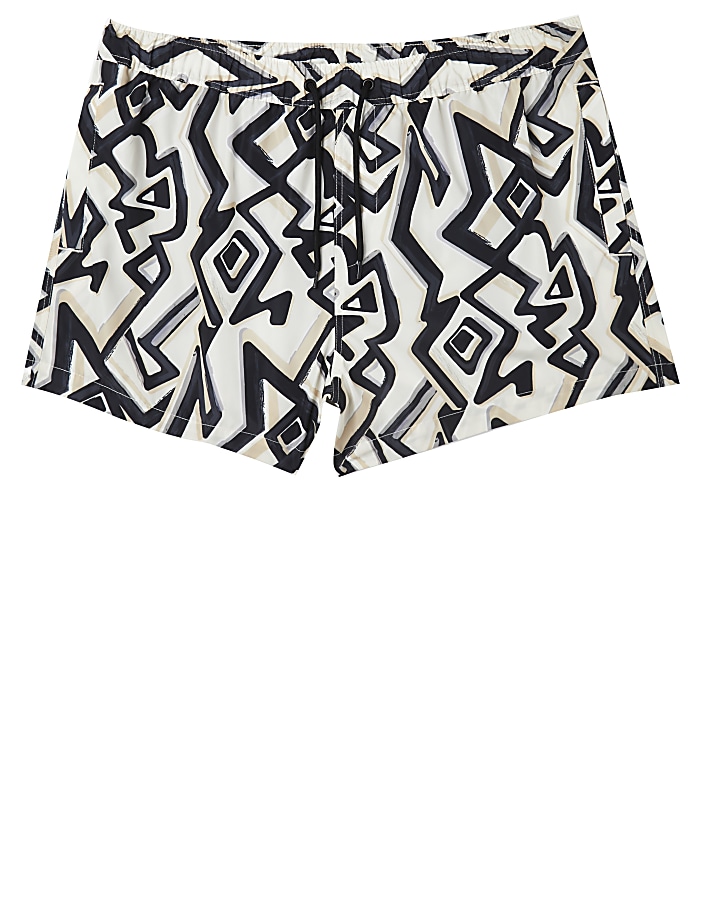Cream abstract print swim shorts