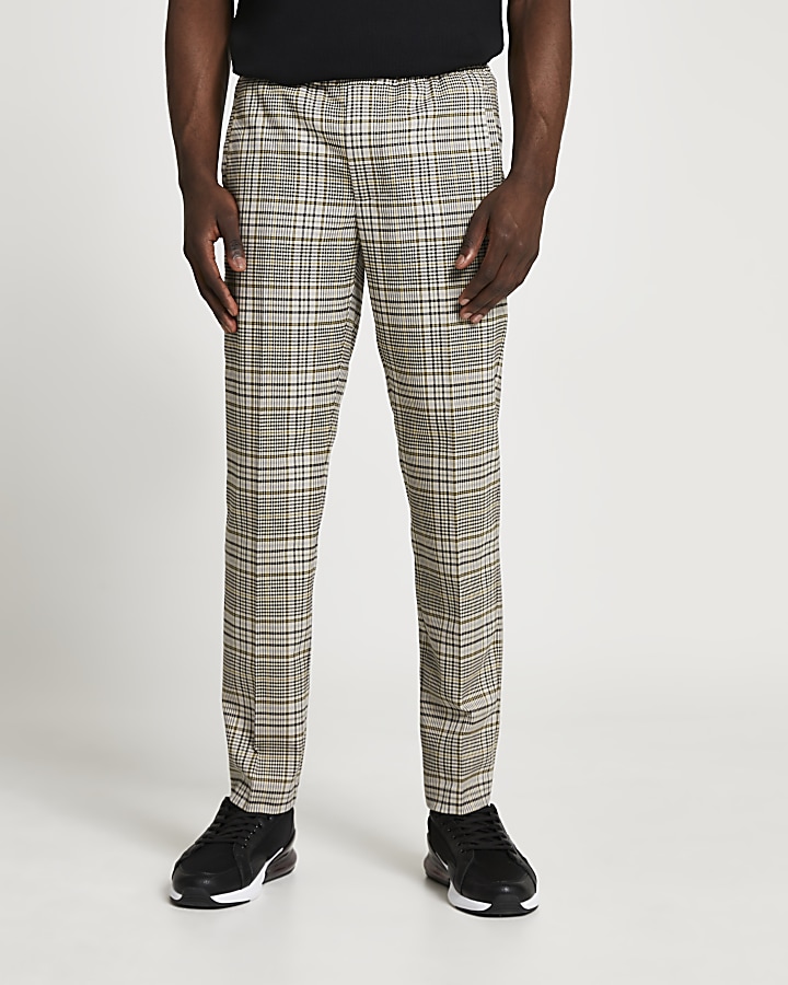 Green check slim fit smart joggers