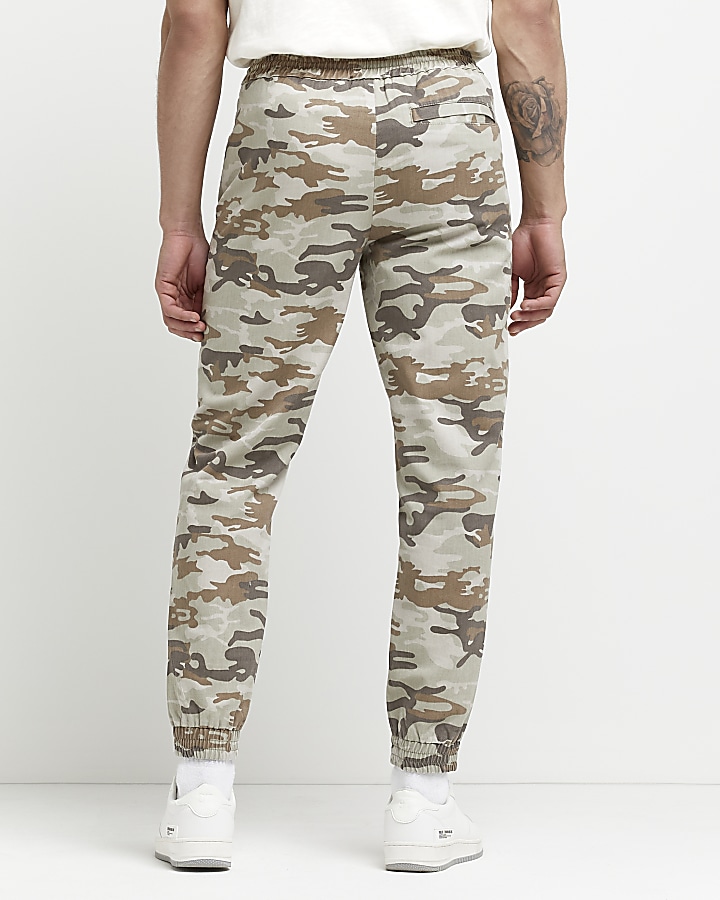Green skinny fit camo cargo trousers