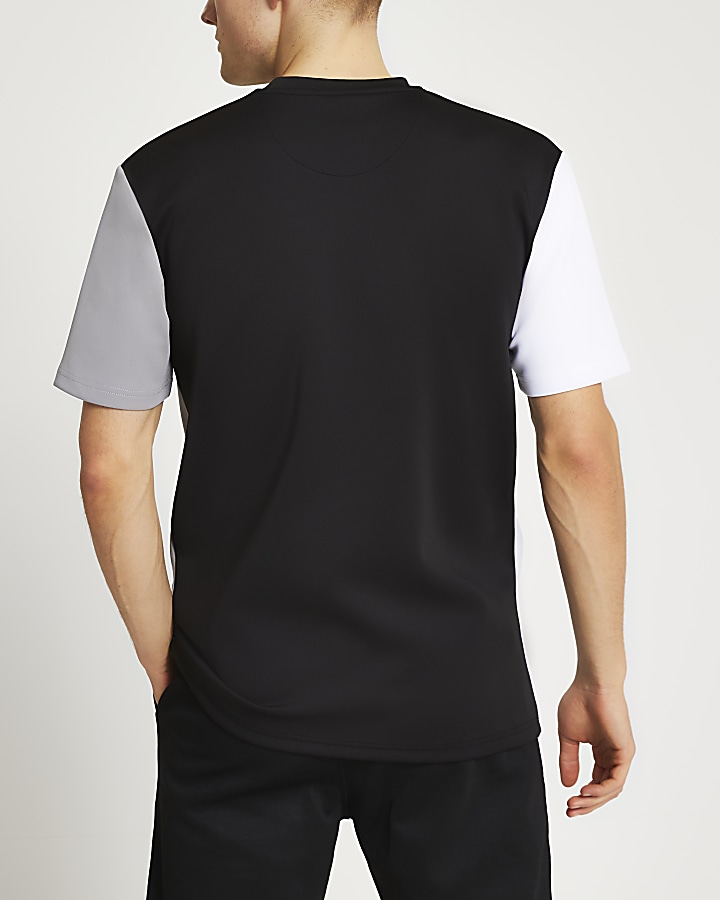 Black slim fit colour block scuba t-shirt
