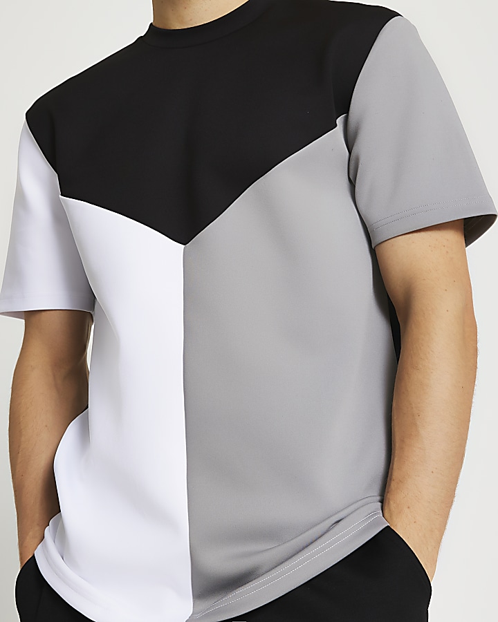 Black slim fit colour block scuba t-shirt