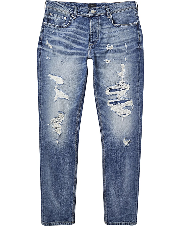 Blue ripped relaxed skinny jeans