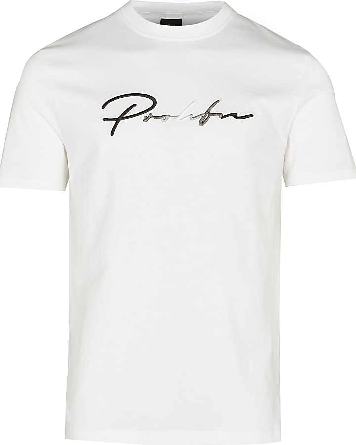 Prolific white slim fit embroidered t-shirt