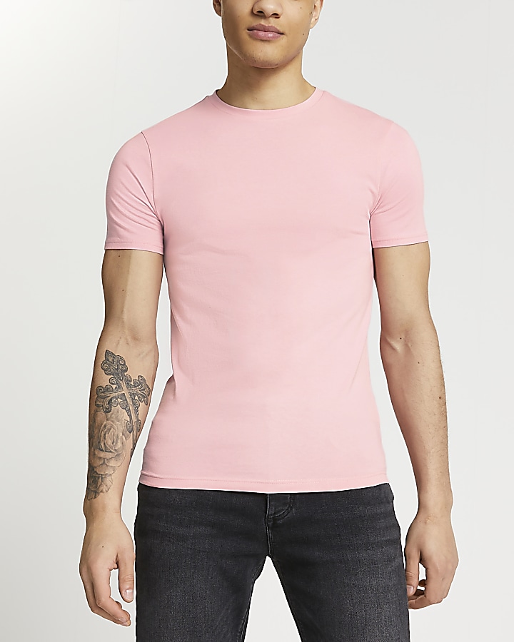 Pink muscle fit short sleeve t-shirt